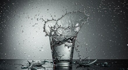 Shattered glass of water