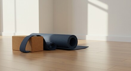 Yoga mats and block on floor