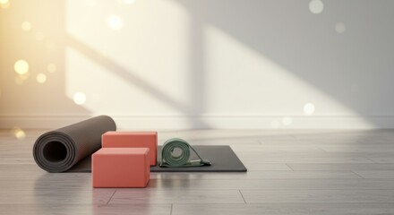 Yoga supplies in minimalist room