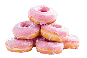 Stacked pink frosted donuts with sprinkles, sweet indulgence