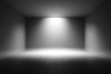 Abstract black and gray gradient background creating a serene and atmospheric blur in an empty, softly lit room ideal for creative presentations or displays