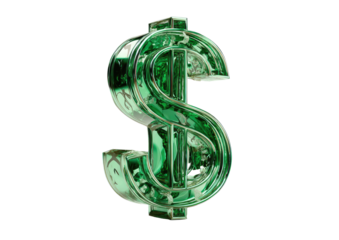 Emerald green dollar sign, 3D render