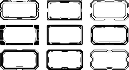Futuristic digital interface frames with geometric patterns vector
