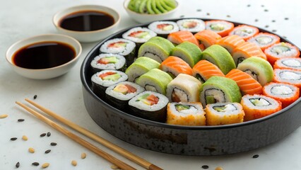 sushi-rolls-arranged-in-a-circular-platter-with-so