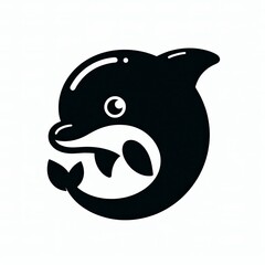 Stylized black dolphin logo with open mouth and teeth