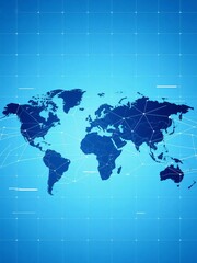 Obraz premium Global Network Map with Blue Background and Connected Dots