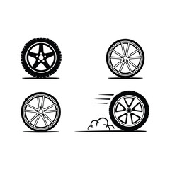 Collection of four stylized car wheels and tires
