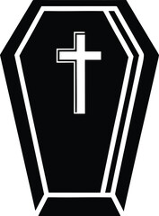 Obraz premium Stylized Coffin Silhouette with Prominent Cross Graphic and Bold Outline Design for Memorial or Religious Themes