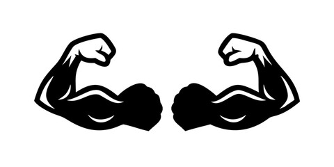 Obraz premium Two Muscular Arms Flexing in Black and White Symbolizing Strength Fitness and Power Isolated on a Clean White Background icon