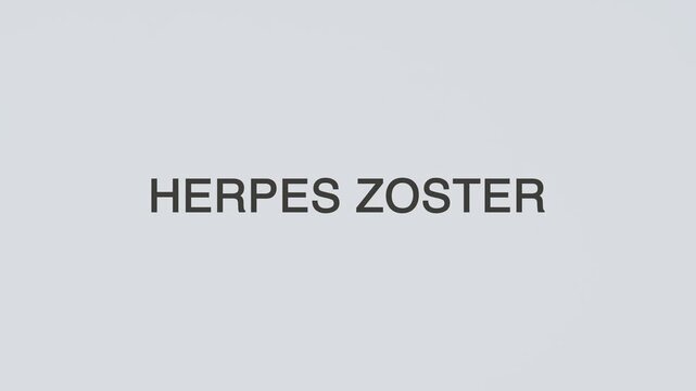 Herpes zoster concept word hand holding stethoscope on white background for viral infection monitoring, diagnosis, treatment, prevention, wellness, and shingles awareness