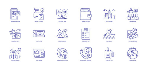 collection travel planning icons vacation tourism experiences