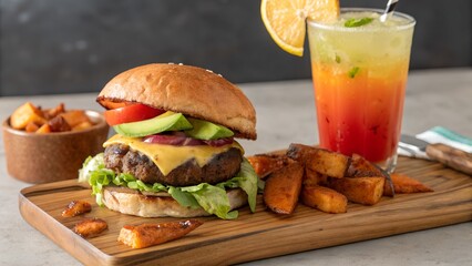 gourmet-beef-burger-with-wedges-and-mocktail---jpe