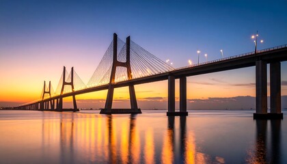 Fototapeta premium Sunrise over a cable-stayed bridge