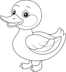 Cute cartoon duck line art drawing with smiling face and wing details ideal for kids coloring and educational activities