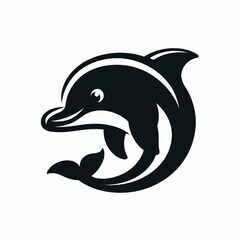 Fototapeta premium Stylized black silhouette of a dolphin leaping