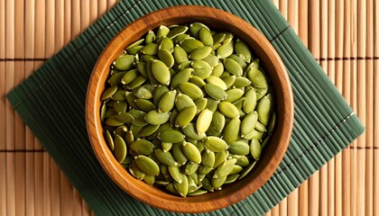 Wooden bowl filled with pumpkin seeds (1)