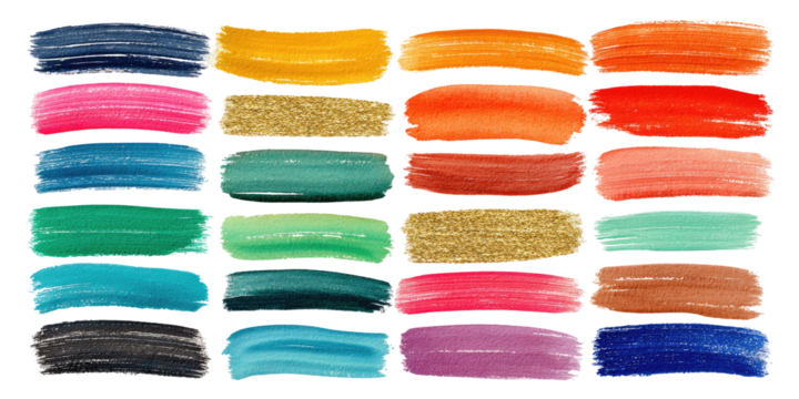 A grid of  hand-painted,  color swatches in various shades