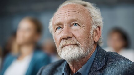 Elderly man attending a financial workshop or seminar