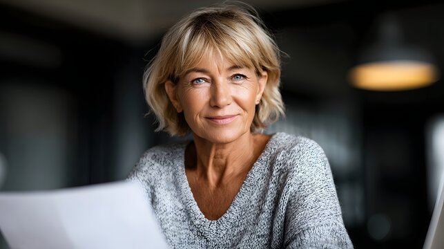 Senior woman reviewing financial account book