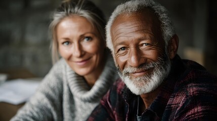 Smiling senior couple with paid bills in cozy interior