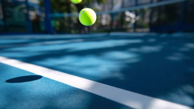 Vibrant turquoise and lime green padel court with intricate shadow play, perfect for outdoor training under a clear sky.