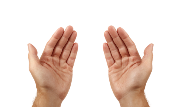 Two open palms facing upward, against a black background
