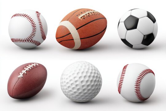 Sports balls displayed together showcasing football, basketball, soccer, baseball, golf, and cricket in a minimalist arrangement for a diverse athletic representation