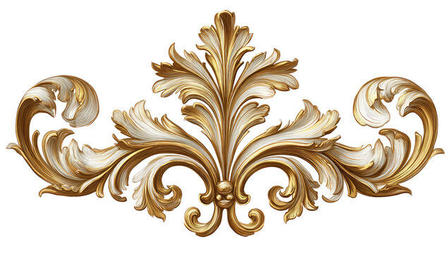 Ornate gold and cream decorative flourish.  A detailed, symmetrical design, featuring elaborate, flowing leaf-like patterns in gold and cream tones.  The design suggests a rococo or baroque style.