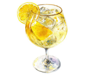 A vibrant yellow cocktail in a stemmed glass