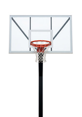 Basketball hoop with Net and Backboard:  A striking visual of a basketball hoop with a vibrant orange net and a transparent backboard, perfectly showcasing the essential equipment for the game.
