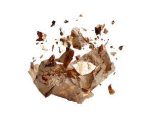 Crumbled paper and food debris, a chaotic scattering