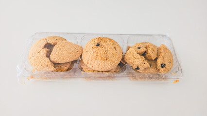 Gluten free chocolate chip cookies on white background