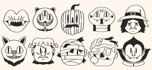 Fototapeta premium Illustrations Scary Character with happy halloween hand drawn doodle set