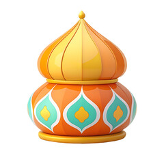 3d icon Vibrant Dome Islamic Architecture Render 3D Model Orange  Teal Design transparent png