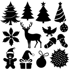 A set Of Christmas Elements, Vector Silhouette Art Elements For Christmas, Christmas silhouette icon set,  Christmas silhouette icon set