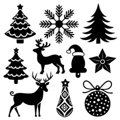 A set Of Christmas Elements, Vector Silhouette Art Elements For Christmas, Christmas silhouette icon set,  Christmas silhouette icon set