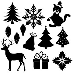 A set Of Christmas Elements, Vector Silhouette Art Elements For Christmas, Christmas silhouette icon set,  Christmas silhouette icon set