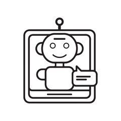 AI Chatbot Interface Icon in Outline Style, Virtual Assistant Symbol on White Background