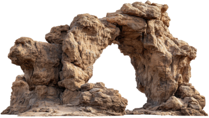 Natural rock archway, tan colored, rugged texture