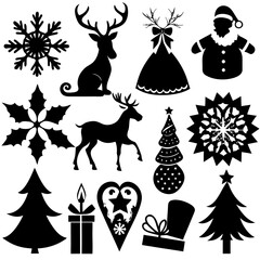 A set Of Christmas Elements, Vector Silhouette Art Elements For Christmas, Christmas silhouette icon set,  Christmas silhouette icon set