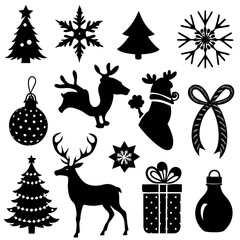 A set Of Christmas Elements, Vector Silhouette Art Elements For Christmas, Christmas silhouette icon set,  Christmas silhouette icon set