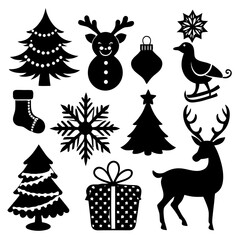 A set Of Christmas Elements, Vector Silhouette Art Elements For Christmas, Christmas silhouette icon set,  Christmas silhouette icon set
