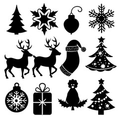 A set Of Christmas Elements, Vector Silhouette Art Elements For Christmas, Christmas silhouette icon set,  Christmas silhouette icon set