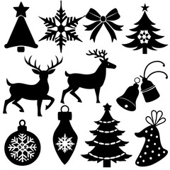 A set Of Christmas Elements, Vector Silhouette Art Elements For Christmas, Christmas silhouette icon set,  Christmas silhouette icon set