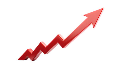 Red arrow pointing up indicating growth isolated on transparent background