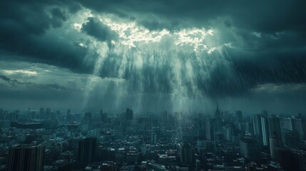 Obraz premium great storm over a city, dark storm over it generative ai
