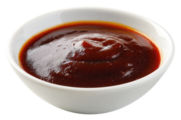Deep-red sauce in a small, white bowl