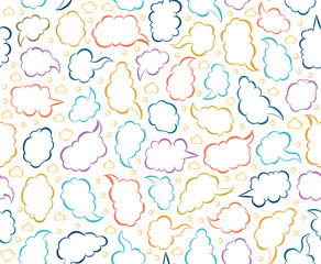 Colorful crayon speech bubbles seamless pattern. Cute cloud speech bubbles. Crayon cloud messages.