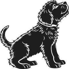 Goldendoodle Puppy Silhouette with Fluffy Curly Coat Cute Dog Vector, Fluffy Curly Goldendoodle Silhouette, Cartoon Puppy Silhouette Vector, Cute Doodle Puppy Illustration