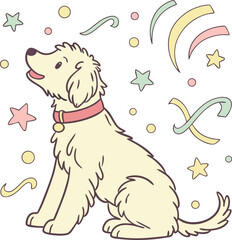 Colorful Cartoon Doodle Dog Illustration with Curly Hair Cute Pet Vector, Cartoon Doodle Dog Vector, Curly Hair Puppy Illustration, Cute Colorful Dog Vector